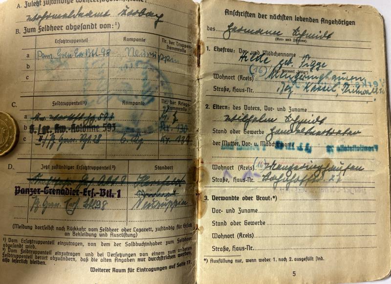 Soldbuch WH (Heer) - 8.Pz.Div. - Schmidt