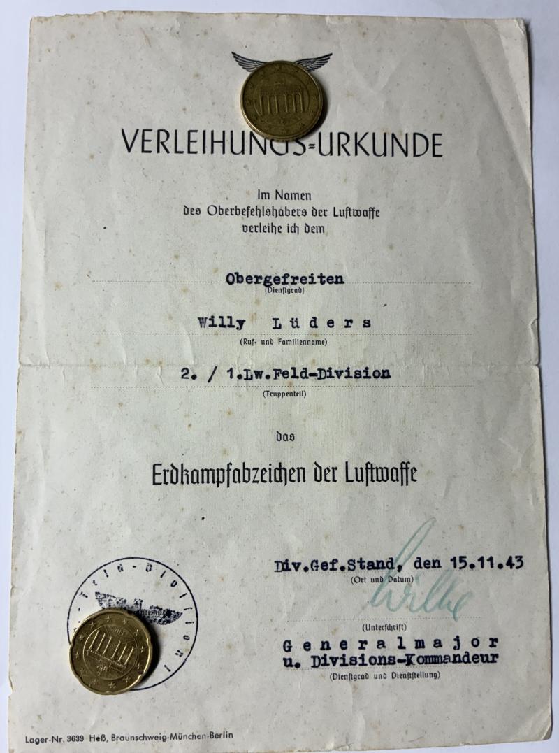 Citation - Luftwaffe - 1.Lw.Feld-Div. - Lüders