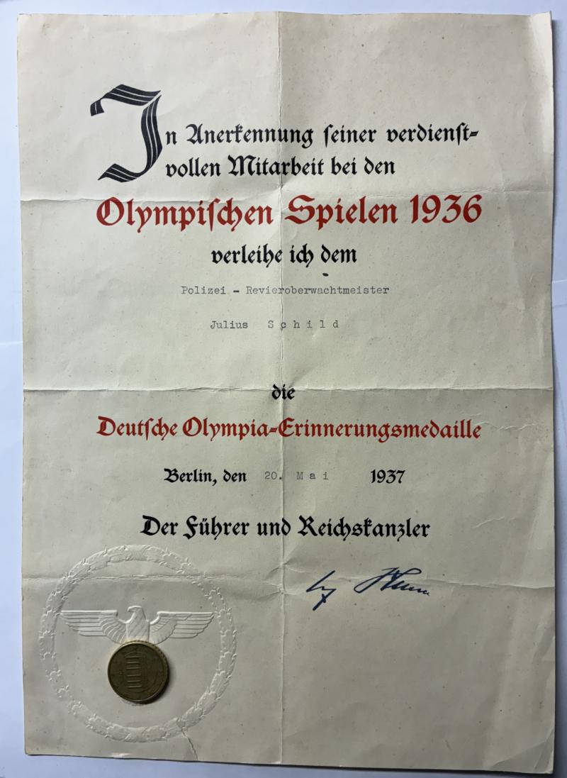 Citation - Olympic games 1936 - Schild
