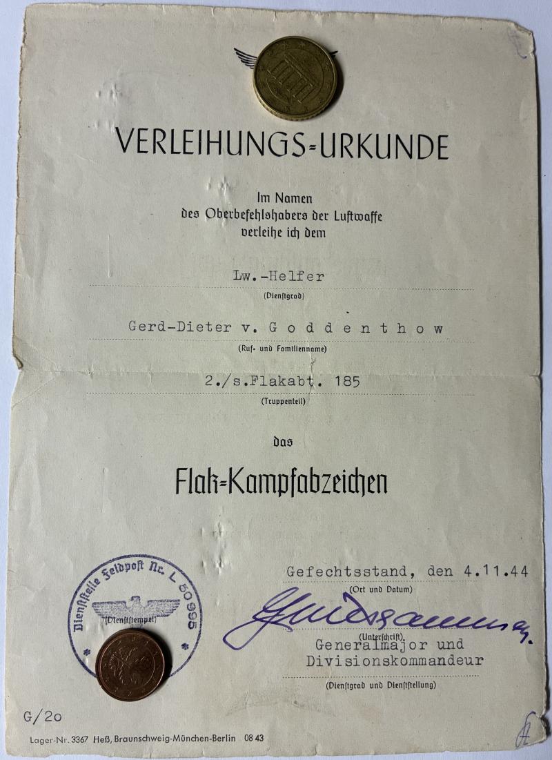 Citation - Luftwaffe - schw.Flakabt.185 - v.Goddenthow