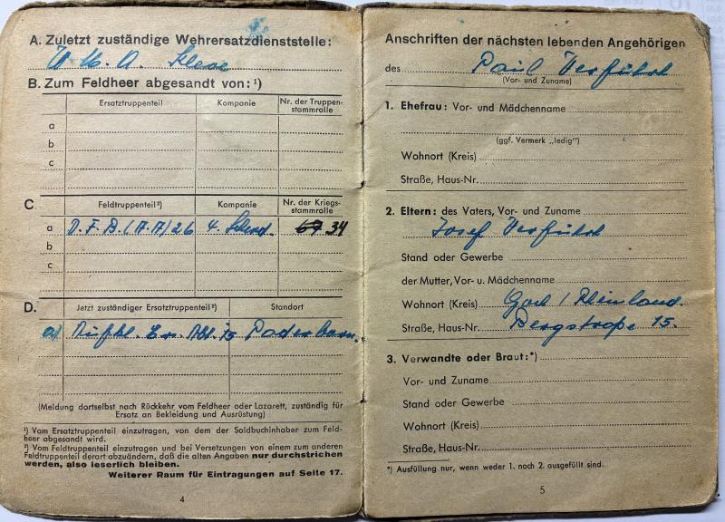Soldbuch WH (Heer) - 26.Inf.Div. - Verfürth?