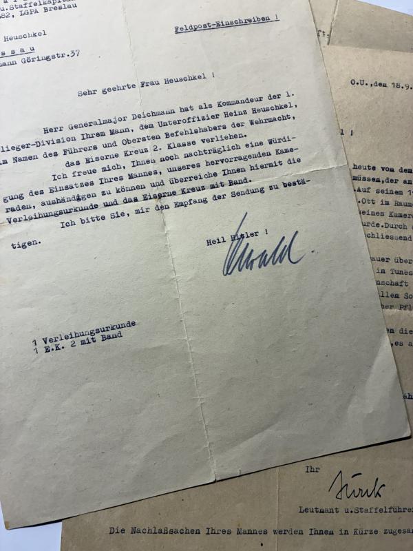 Award and letter of condolence - Heuschkel