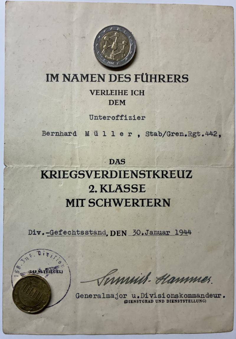 Citation - WH (Heer) - 168.Inf.Div. - Müller